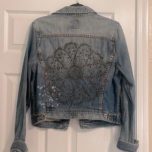 Vintage 2005 Lucky Brand Flower Brass Stud Denim Jacket Size XL Extra Large